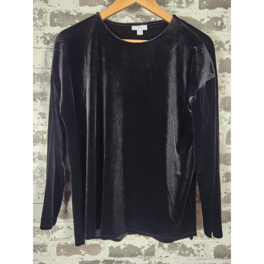 J. Jill Top Small‎ Black Crushed Velvet Long Sleeve Soft Luxe Casual Boho Chic